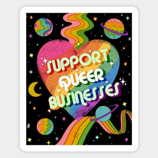 Support Queer Businesses Vintage Distressed with Planets & Rainbows Magnet